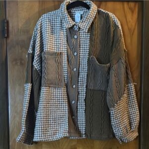 POL Brown Patchwork Button-Up Shirt - Brown